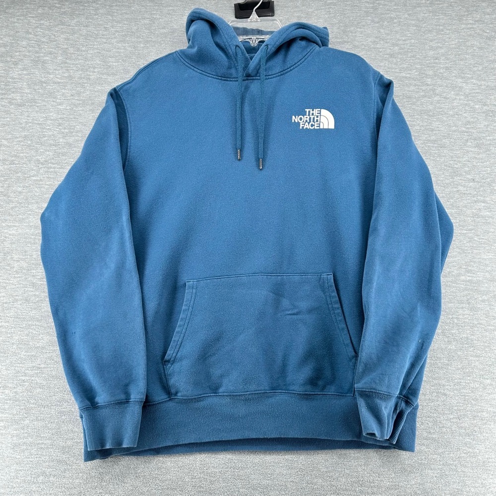 The North Face Hoodie Mens Large Blue Box Logo Pullover Graphic Sweatshirt